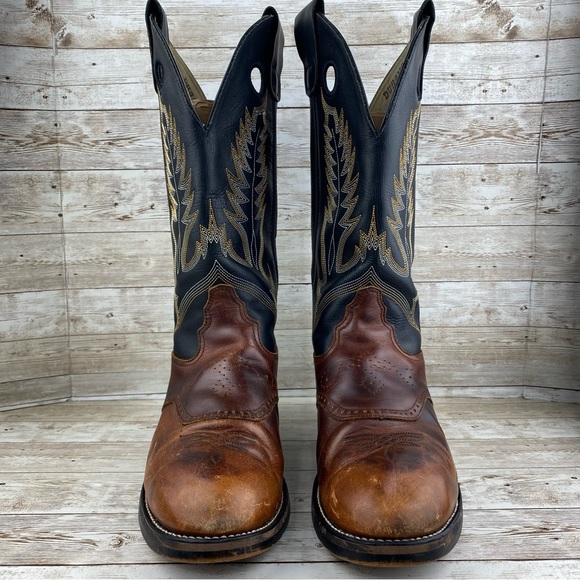 Durango Cowboy Black & Brown Pull On Leather Boots- Mens size 8.5 EE - Picture 3 of 17
